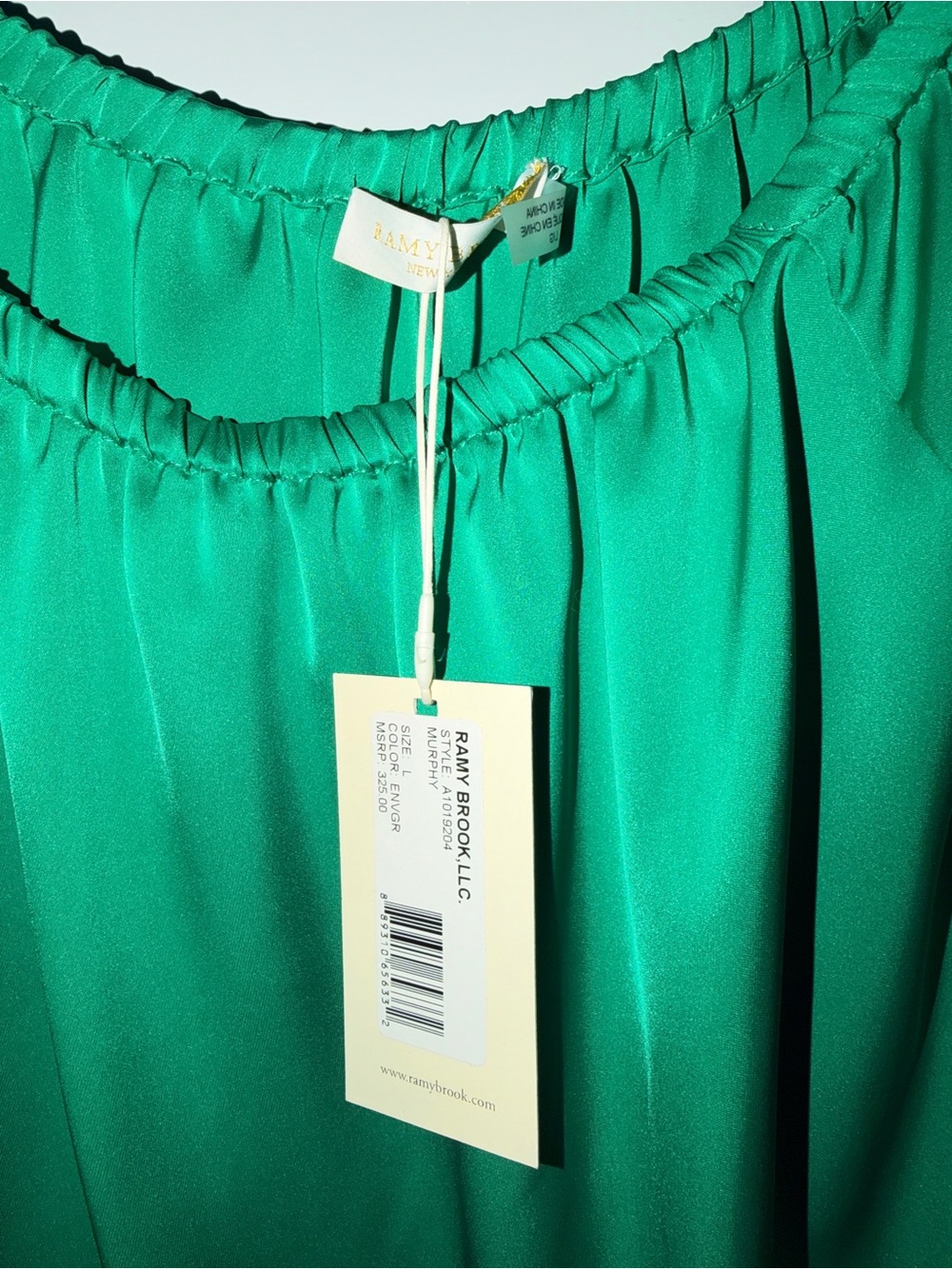 Ramy Brook Emerald Off-Shoulder Satin Murphy Blouse - Picture 4 of 4
